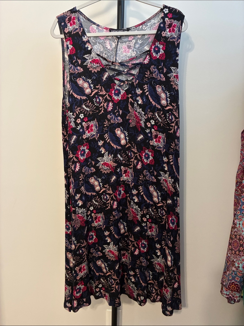 living doll Navy and Pink Paisley Print Dress Sleeveless Soft & Stretchy Size 2X